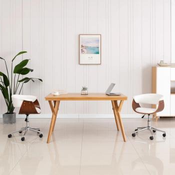 Chaise de salle à manger rotative en similicuir blanc et bois courbé
