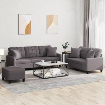 Graue, 3-Sitzer-Sofagarnitur mit Kissen aus Kunstleder von vidaXL
