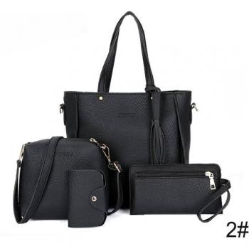 Damen‑Schultertaschen‑Kombi aus PU – 4‑teiliger Set mit Karten und Münzfächern