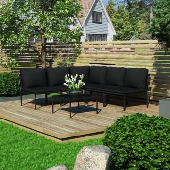 VidaXL 6-teiliges Garten-Lounge-Set mit Auflagen in Schwarz