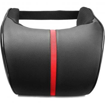 Almohada para el cuello de coche, reposacabezas de cuero PU negro con banda ajustable, accesorio vehicular, 1 unidad