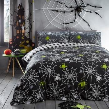 'Spiders' Glow in the Dark Spider Print Halloween Duvet Cover Set