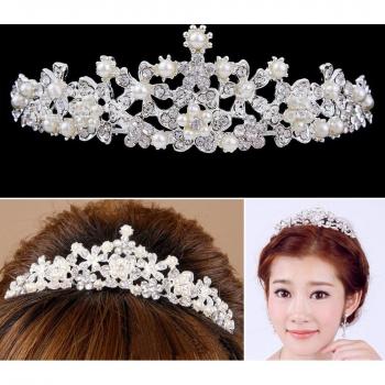 Rhinestone Pearl Wedding Tiara and Earring Set