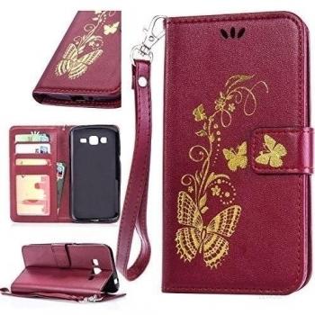 Samsung Galaxy Grand 2 SM-G7102 / SM-G7105 / SM-G7106 Cáscara ZeWoo® Carcasa y Funda de PU Piel - LD116 / Mariposa de oro