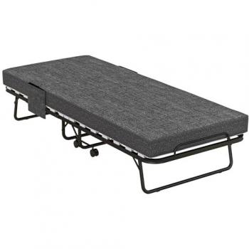 Folding Bed with Mattress Foldable Guest Bed on Wheels w/ Cover Dark Grey