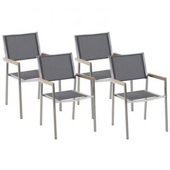 Lot de 4 Chaises de Jardin Empilables Gris et Argenté en Tissu et Inox Grosseto