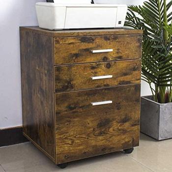 Mobiletto Scrivania Legno MDF – Cassettiera a 3 Cassetti per Stampante, Design Retrò