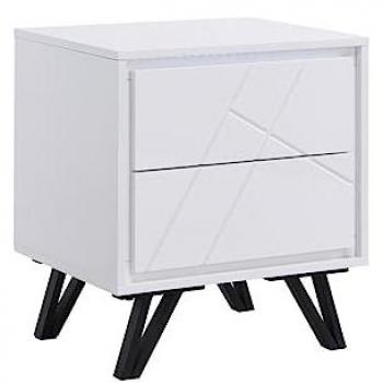 Comodino 2 cassetti Con led mdf Bianco laccato - saliano