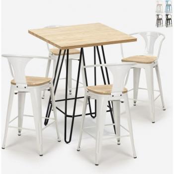 Conjunto de bar para cocina mesa alta 60x60 cm y 4 taburetes Mason Top Light - Blanco