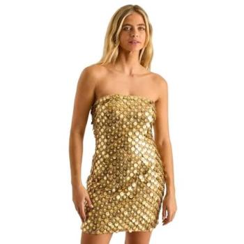 Layered Disc Embellished Gold Mini Dress – Size 8