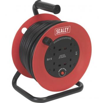 Sealey CR22525 Cable Reel 25mtr 4 x 230V 2.5mm² Heavy-Duty Thermal Trip