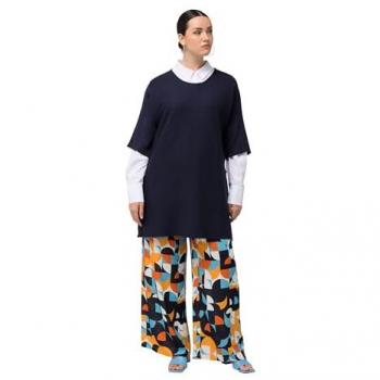 Ulla Popken Longpullover, Damen, blau, Größe: 46/48, Baumwolle/Viskose, Oversized, Rundhals, 3/4-Arm