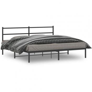 Lit adulte cadre métallique moderne avec tête de lit intégrée, noir, 193x203 cm