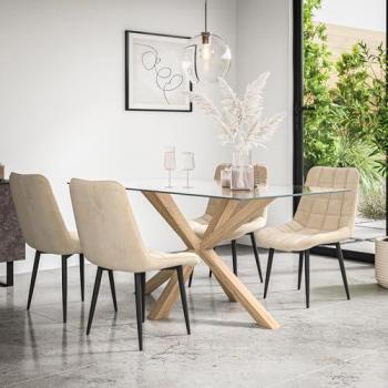 Etta Dining Table with Glass Top and Velvet Chair Set