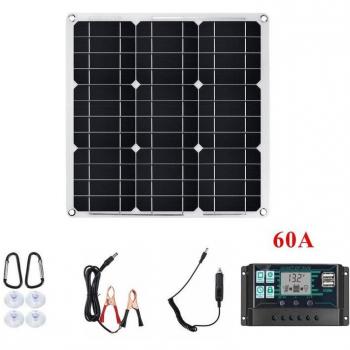 200W Solar Panel + 60A MPPT Charge Controller, 18V LCD Display, USB & Type-C Portable Battery Charger for Car and RV