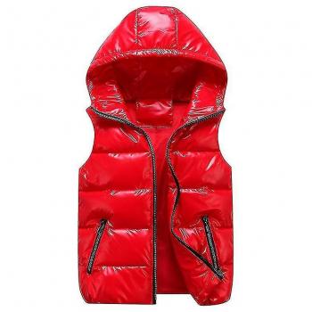 Chaleco Unisex Brillante con Capucha y Cuello Rojo Talla S