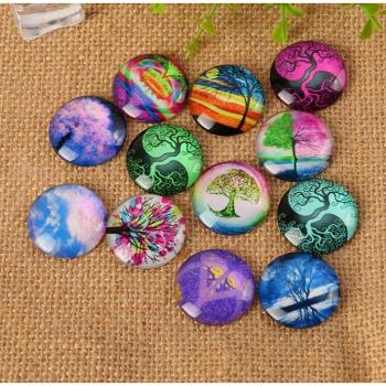 14mm Round Mixed Tree Pattern Glass Mosaic Cabochon