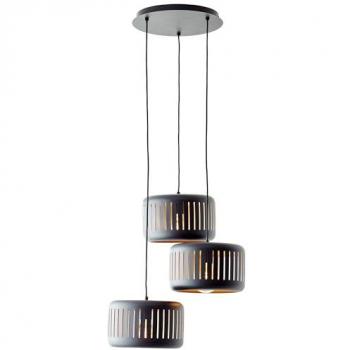 Suspension Brillante Tyas 3 Lampes Métal Noir et Doré Câble Textile Décoratif