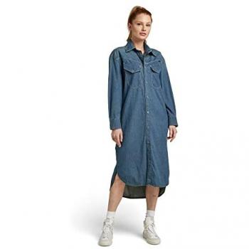 Vestito G-Star Long Western Maniche Lunghe Antico Sbiadito Blu Scuba XL
