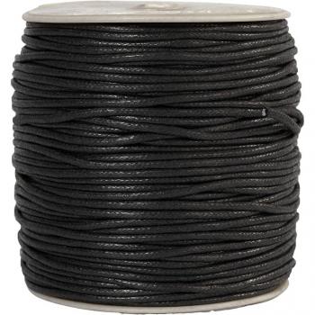 Gewachste Kordel Baumwolle 2 mm, Schwarz, 100 m