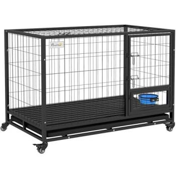 Heavy Duty Dog Crate on Wheels with Bowl Holder
