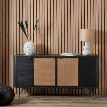 Fiji Acacia Wood Rattan Sideboard - Black