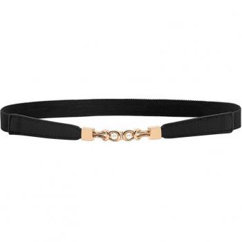 Ladies Elastic Stretch Dress Belt with Pearl Buckle - Brown & Black