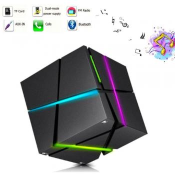 Mini Tragbare Bluetooth Lautsprecher Speaker, TKSTAR Wireless LED Beleuchtung Stereo Magic Cube Sound Box mit Mikrofon Unterstützung Tf / Aux / USB Beste Geschenkwahl (Schwarz)