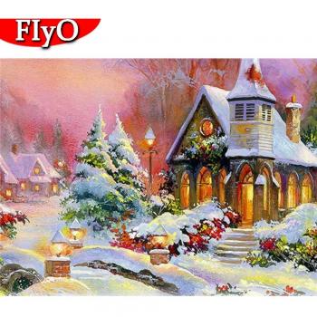 Kit di Ricamo Diamante 5D Casa Paesaggio Completo con Strass per Decorazioni Murali 20x30CM