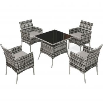 Outsunny 5-Piece Outdoor Dining Set with Tempered Glass and 4 Chairs - Grey