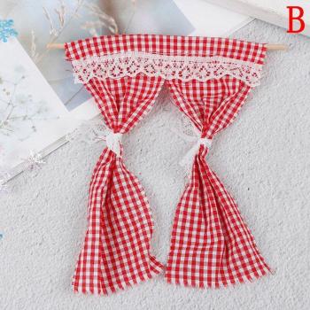 1/12 Scale Dollhouse Pink Cotton Curtain with Lattice and Lace