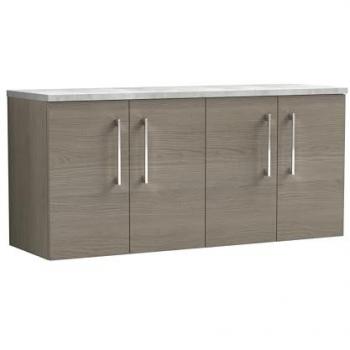 Nuie Arno Wall Hung 4 Door Vanity Unit with Bellato Grey Laminate Worktop | Solace Oak | MFC | 1200mm