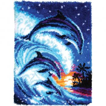 Kits de crochets de verrouillage pour tapis mural Lobes Aulladores et Dauphins des Tropiques avec toile pré-imprimée et support antidérapant, 60x80cm
