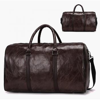 Black Leather Large Duffle Bag for Men
