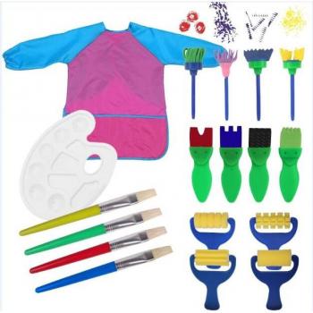 18Pcs Kids Art Sponge Brushes with Palette and Waterproof Apron