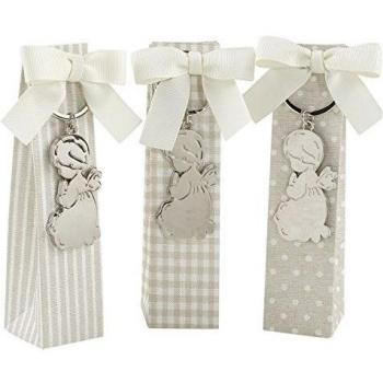 Porte-clés métal ange avec 5 dragées, lot de 3