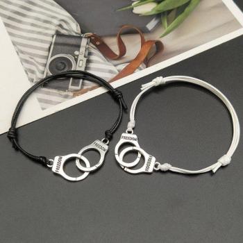 Couple Handcuff Bracelets - 2 pcs Adjustable Black Red White