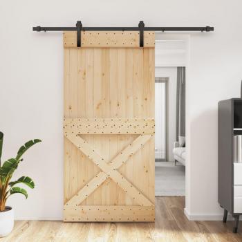 Vidaxl Sliding Door With Hardware Set 100X210 Cm Solid Wood Pine Brown
