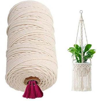 Baumwollgarn für Makramee 2mm x 250m, Naturkordel für DIY-Projekte, Beige