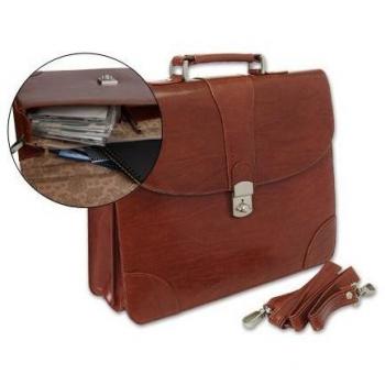 Cartera portadocumentos Q-connect KF02610 con correa y dptos interiores marrón