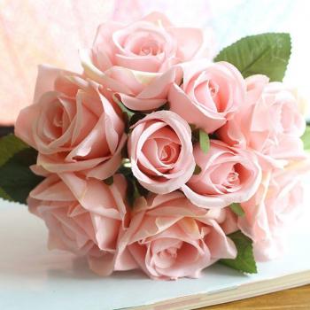 Ramo de Novia de Flores Rosas de Seda 6 Uds + 3 Capullos