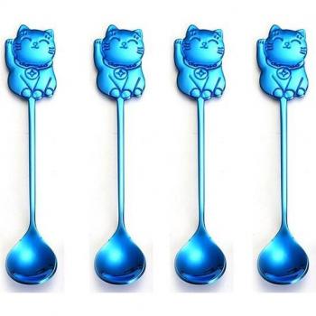 Lucky Cat Stainless Steel Spoon Set - 7pcs/4pcs for Coffee, Dessert, and Ice Cream
