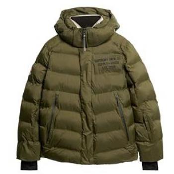 Giacca Puffer Sportiva con Cappuccio Superdry Verde Kaki Uomo Taglia L
