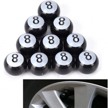 4 Pcs Black 8-Ball Valve Stem Caps for Motorcycle and SUV