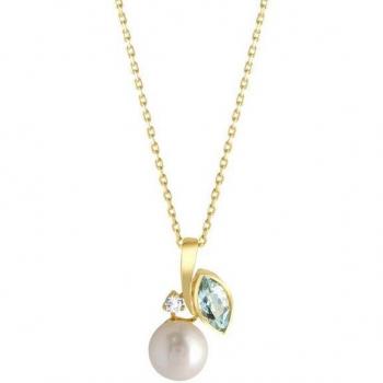 Ellen K. Fascination: Gold‑Kette (375 Au) mit Blautopaz‑Charm, Perlen- und Zirkoniakern