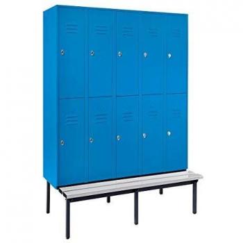 Wolf Armoire de vestiaire avec socle-banc - 300 mm, 10 compartiments - paroi pleine, bleu clair