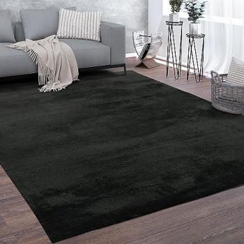 Paco Home Tappeto Salotto Pelo Corto Lavabile Monocolore Moderno Morbido Nero 80x150 cm