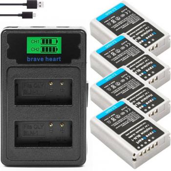 2100mAh PS BLN-1 Battery with Dual LCD Charger for Olympus E-M5, OM-D E-M1, E-P5