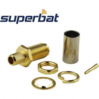 Superbat 10pcs SMA 50 Ohm Crimp Female Bulkhead Connector for Coaxial Cable