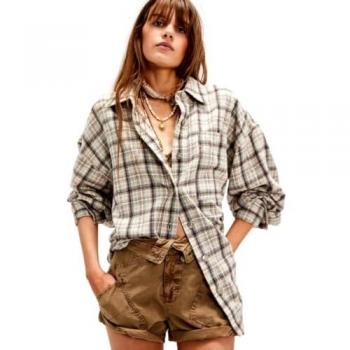 Free People Ivory Ash Plaid Shirt – Large